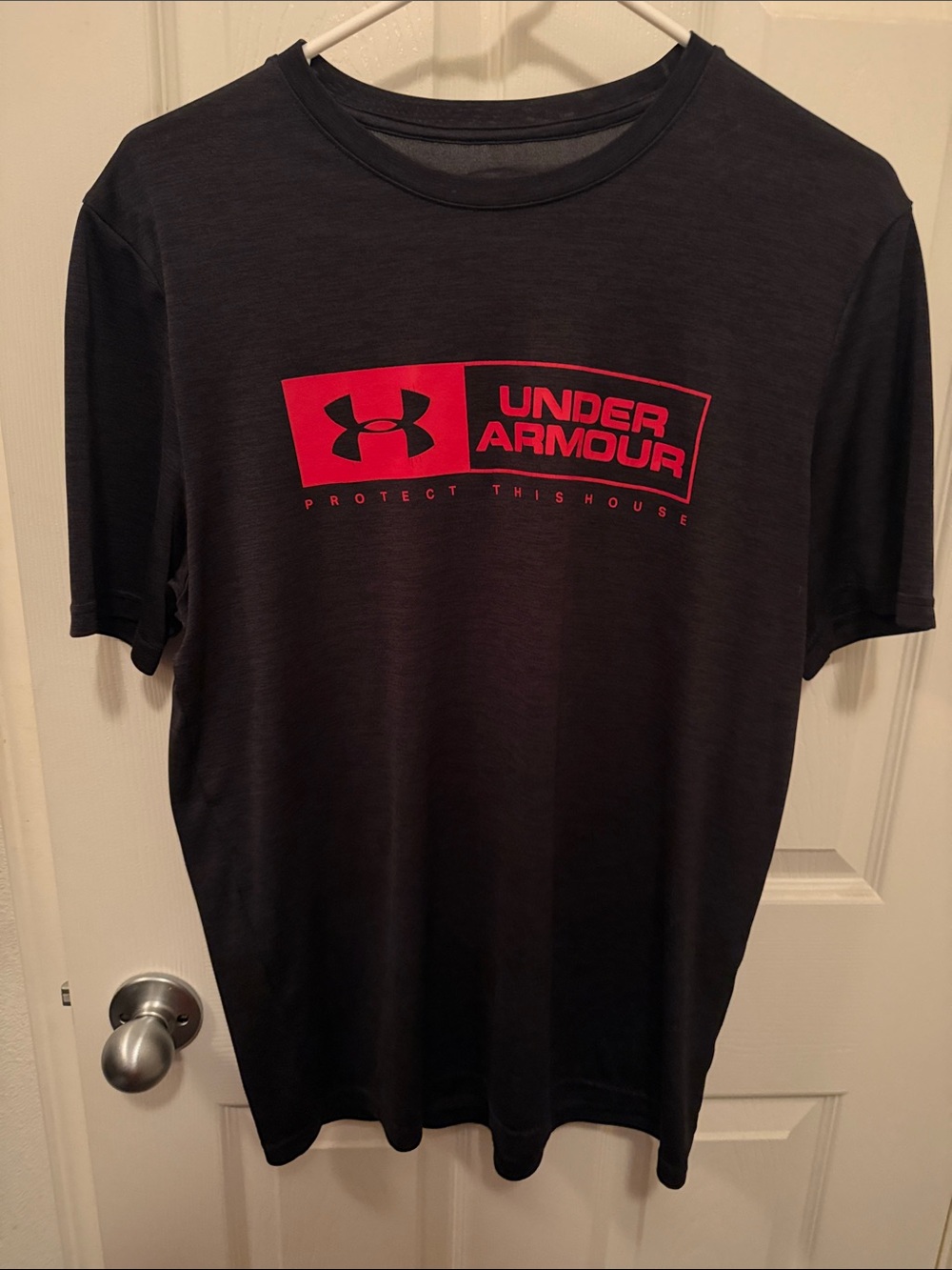 Under Armour Black Short-Sleeve Tee with Red Logo Panel